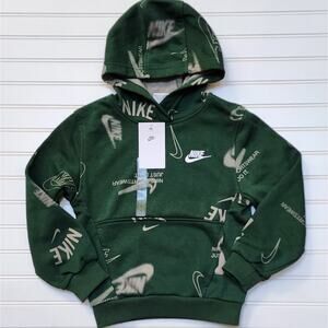 Nike Kids' Sportswear Club Fleece French Terry Printed Hoodie Size S: Fir/White